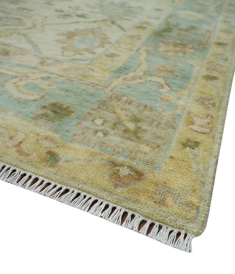 Custom Makde Antique Finish Hand Knotted Beige and Silver Multi Size Oushak Wool Area Rug - The Rug Decor