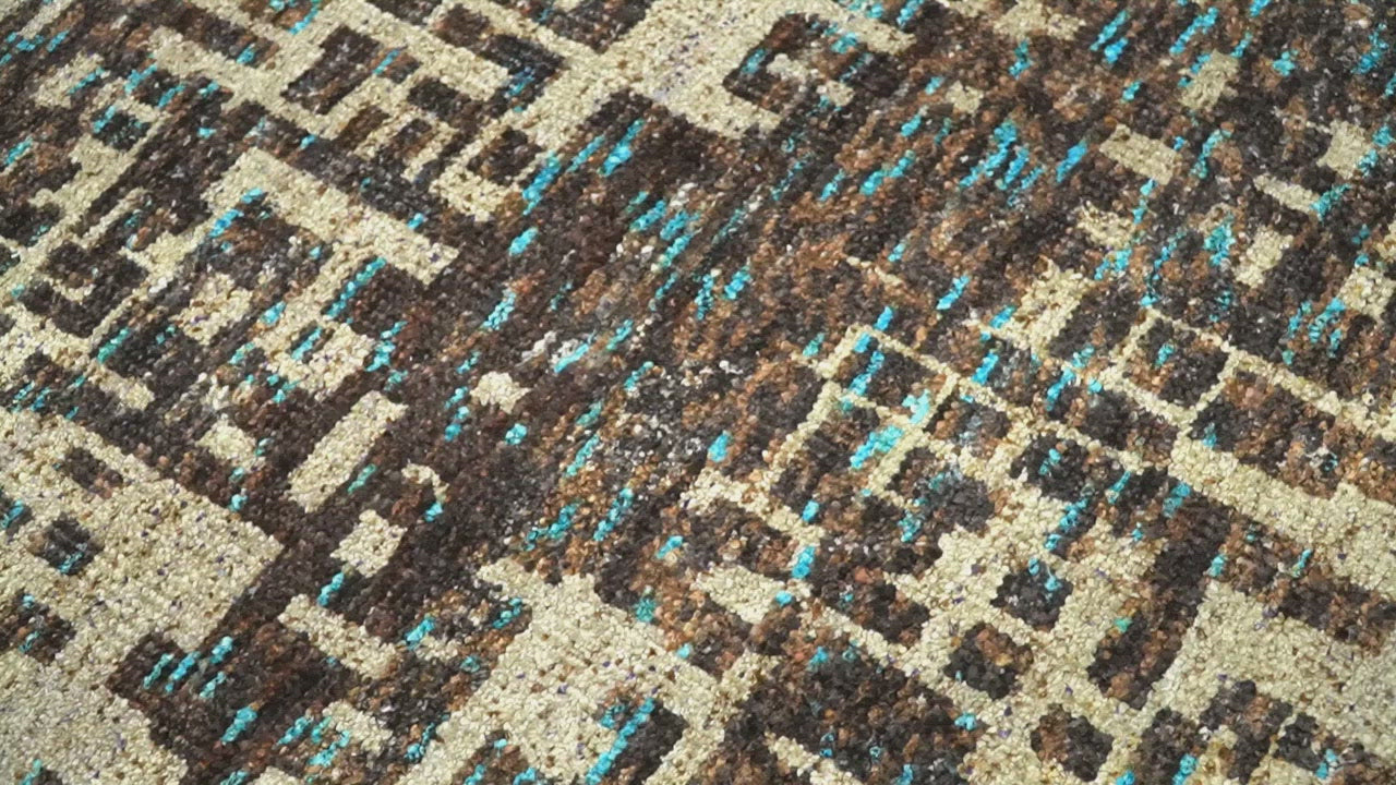 9x12 Hand Knotted Ivory and Brown Modern Abstract Contemporary Recycled Silk Area Rug | OP12