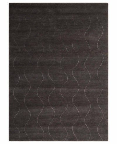 Dark Brown and Ivory Modern Stripes Pattern Hand knotted 5x7 wool and Art Silk Area Rug - The Rug Decor