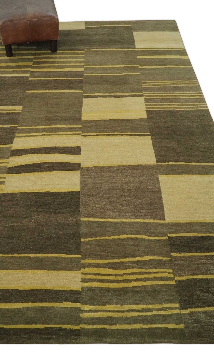 Dark Brown, Gold and Beige Modern Stripes Hand knotted 5x8 wool Area Rug - The Rug Decor