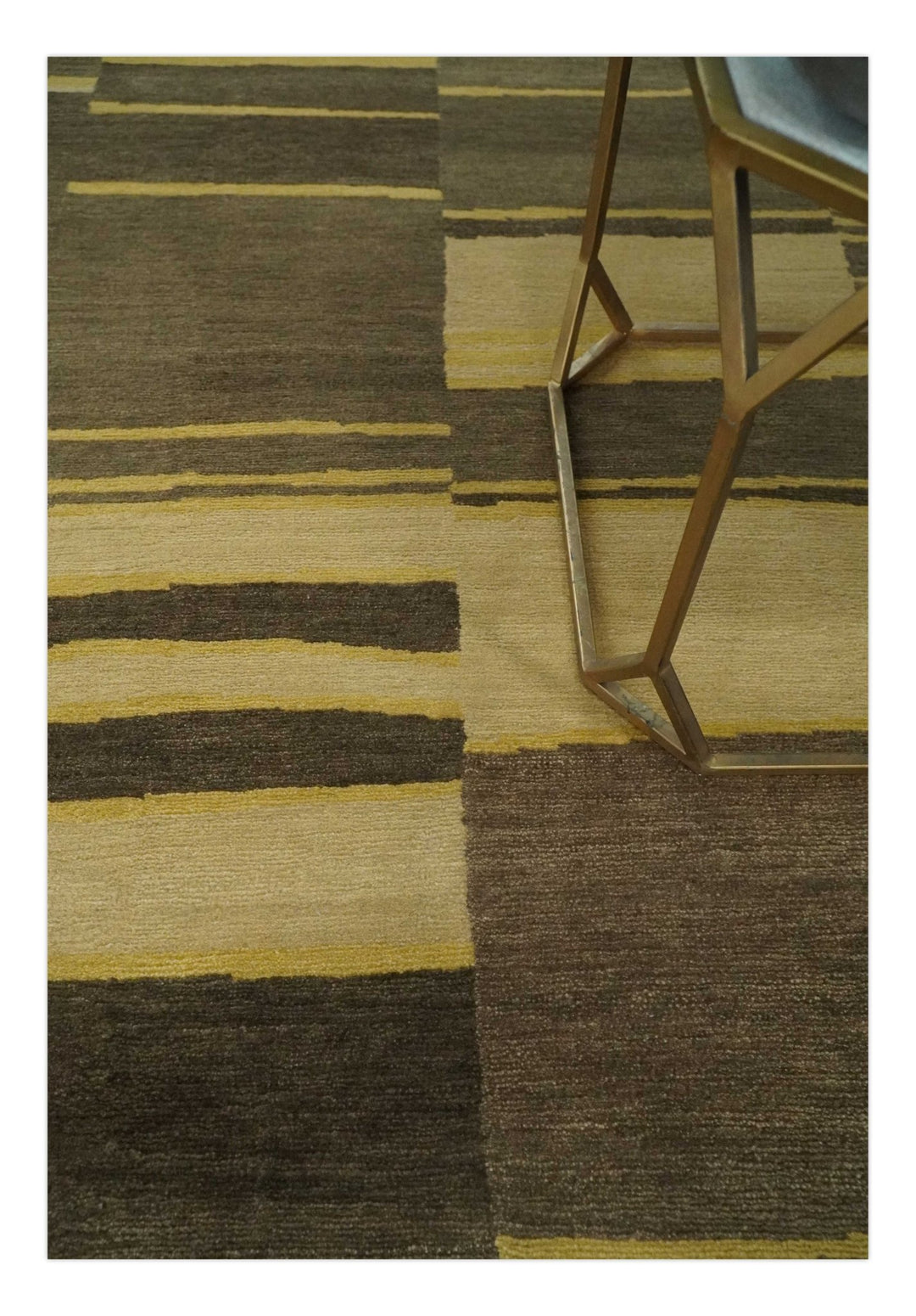 Dark Brown, Gold and Beige Modern Stripes Hand knotted 5x8 wool Area Rug - The Rug Decor