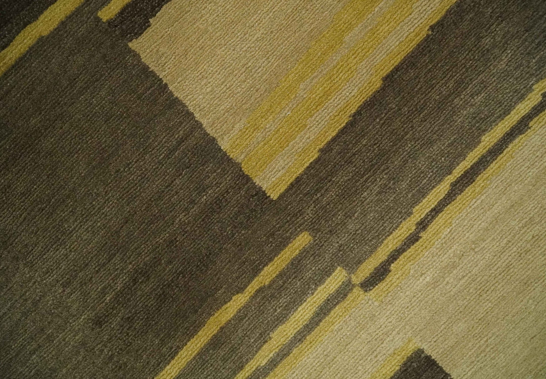 Dark Brown, Gold and Beige Modern Stripes Hand knotted 5x8 wool Area Rug - The Rug Decor