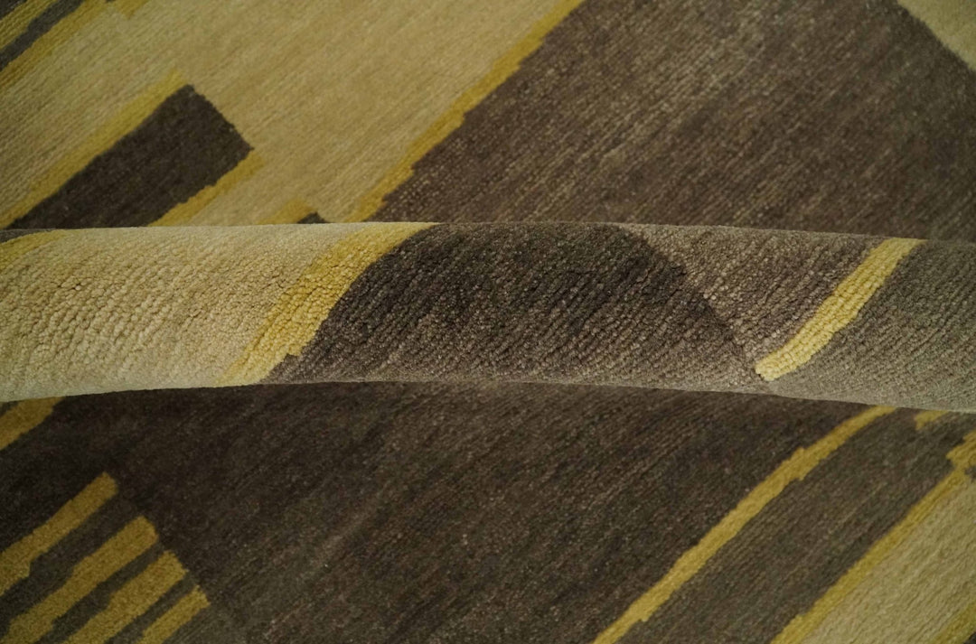 Dark Brown, Gold and Beige Modern Stripes Hand knotted 5x8 wool Area Rug - The Rug Decor