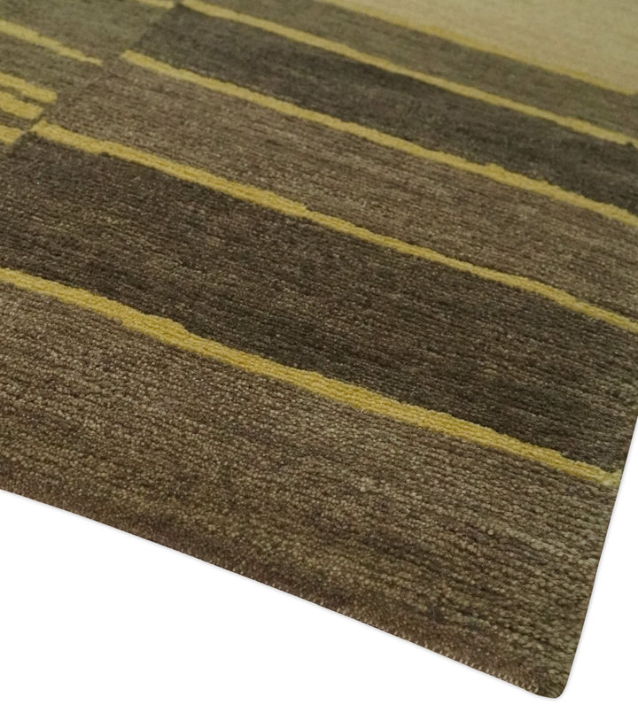 Dark Brown, Gold and Beige Modern Stripes Hand knotted 5x8 wool Area Rug - The Rug Decor