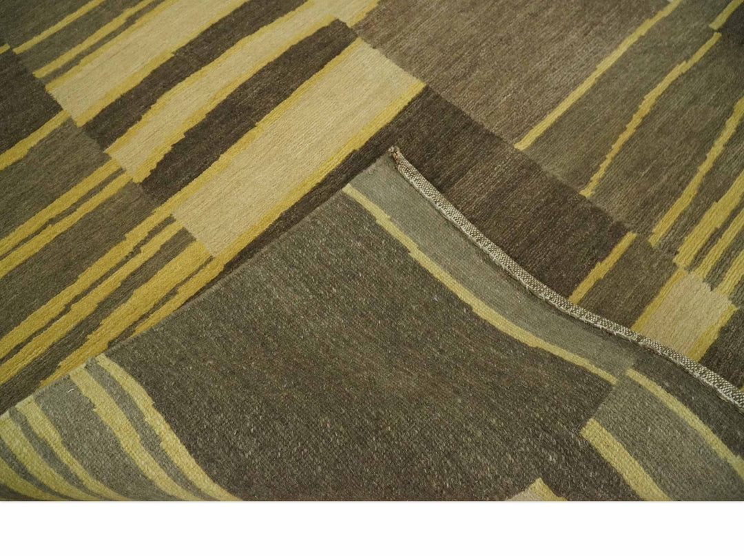 Dark Brown, Gold and Beige Modern Stripes Hand knotted 5x8 wool Area Rug - The Rug Decor