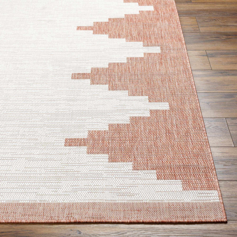 Dark Peach and Ivory Geometrical Indoor & Outdoor Multi Size Area Rug - The Rug Decor
