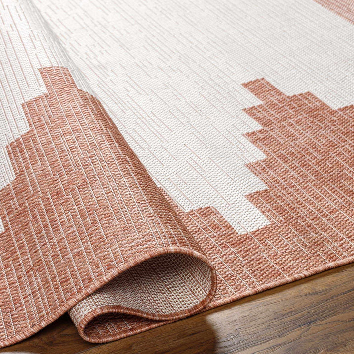 Dark Peach and Ivory Geometrical Indoor & Outdoor Multi Size Area Rug - The Rug Decor