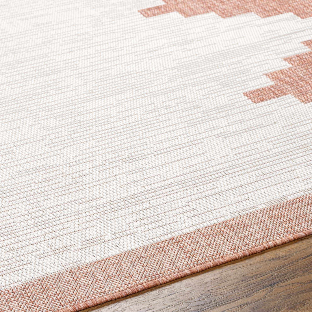Dark Peach and Ivory Geometrical Indoor & Outdoor Multi Size Area Rug - The Rug Decor