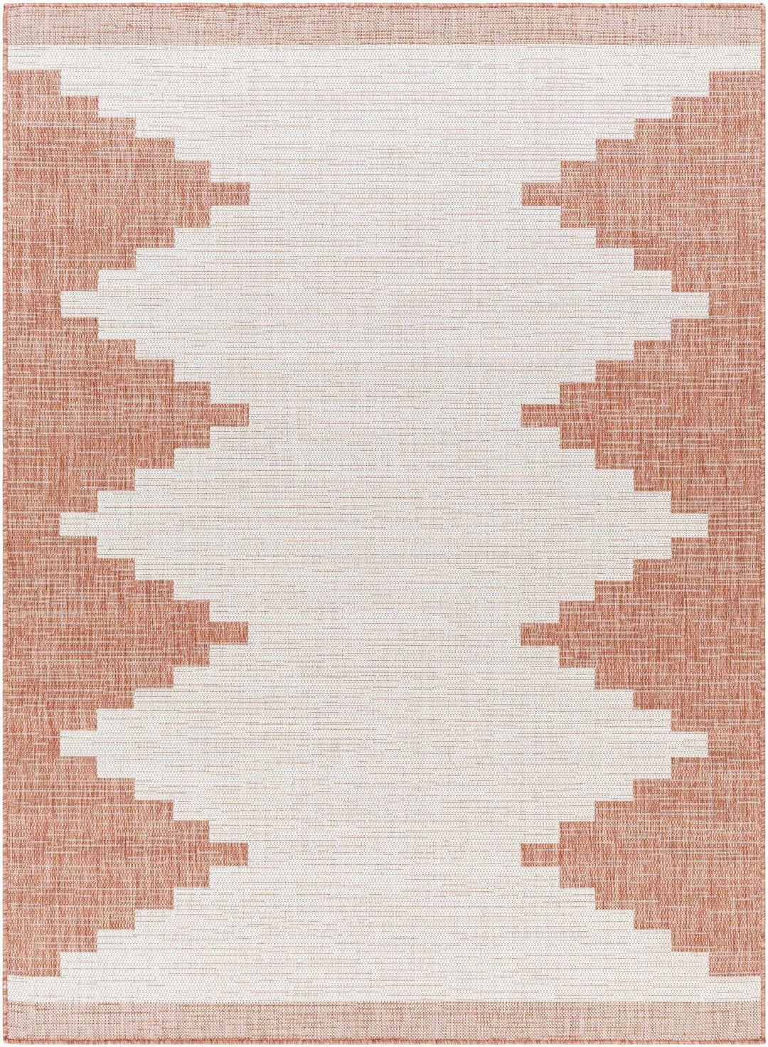 Dark Peach and Ivory Geometrical Indoor & Outdoor Multi Size Area Rug - The Rug Decor