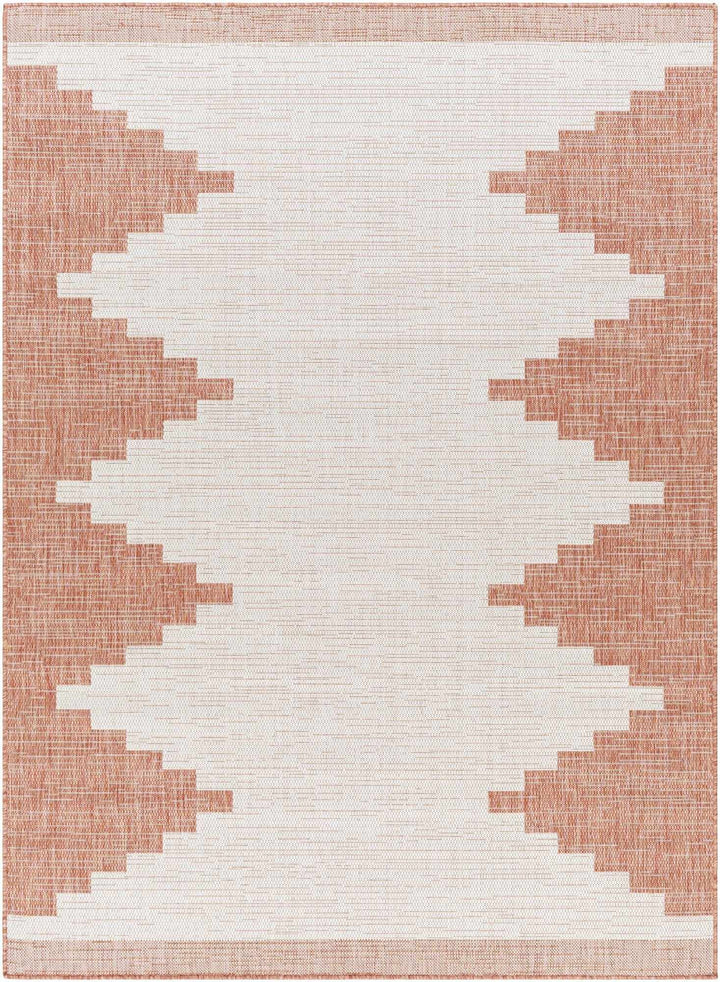 Dark Peach and Ivory Geometrical Indoor & Outdoor Multi Size Area Rug - The Rug Decor