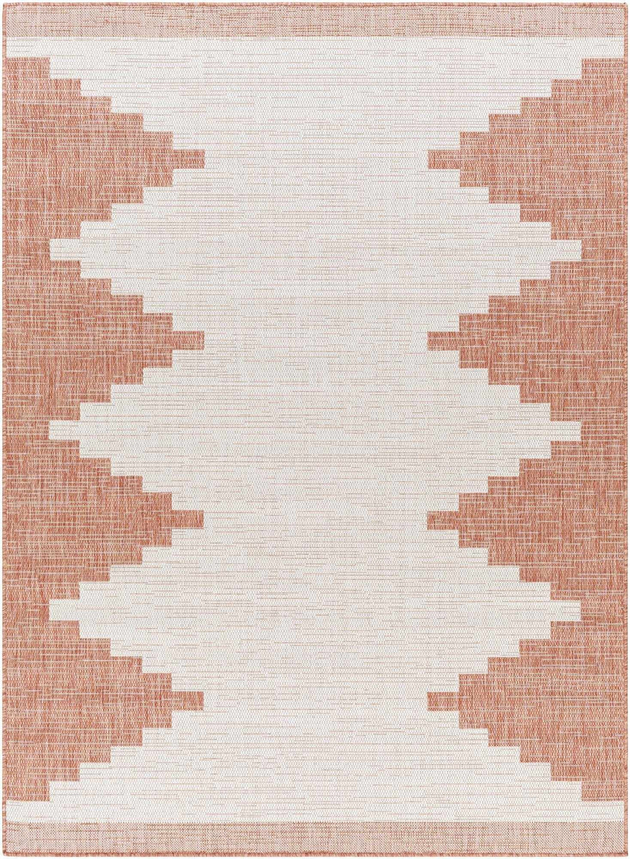 Dark Peach and Ivory Geometrical Indoor & Outdoor Multi Size Area Rug - The Rug Decor