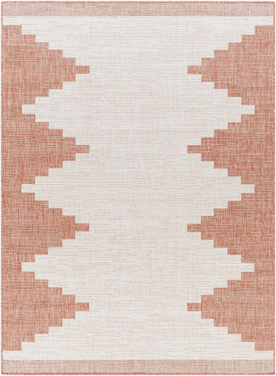Dark Peach and Ivory Geometrical Indoor & Outdoor Multi Size Area Rug - The Rug Decor