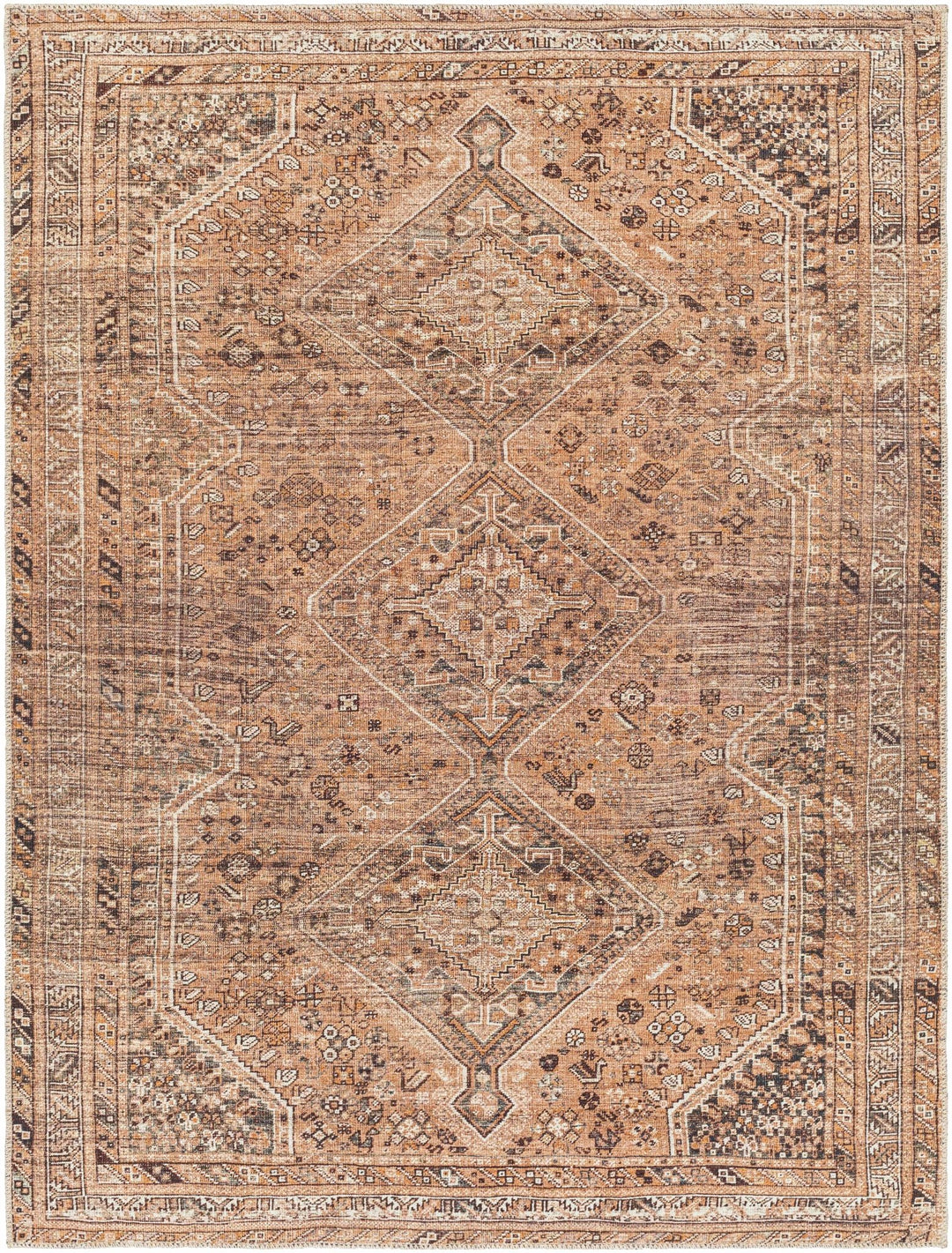 Dark Peach, Ivory and Charcoal Transitional Washable Area Rug - The Rug Decor