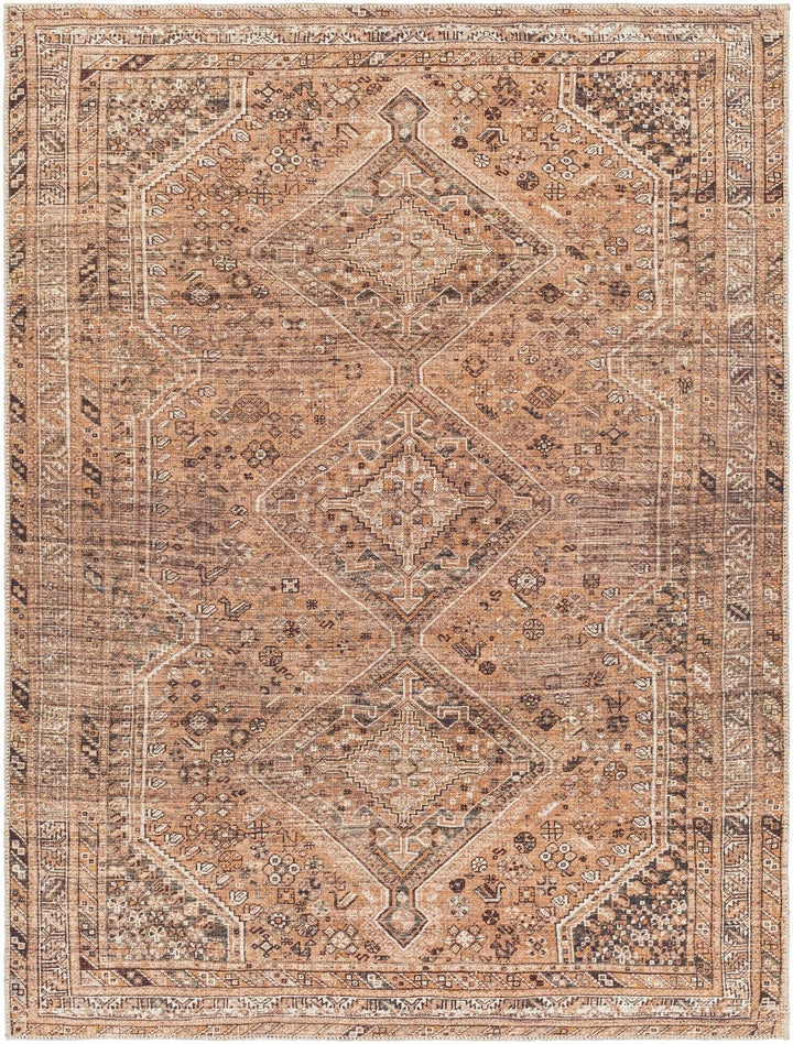 Dark Peach, Ivory and Charcoal Transitional Washable Area Rug - The Rug Decor