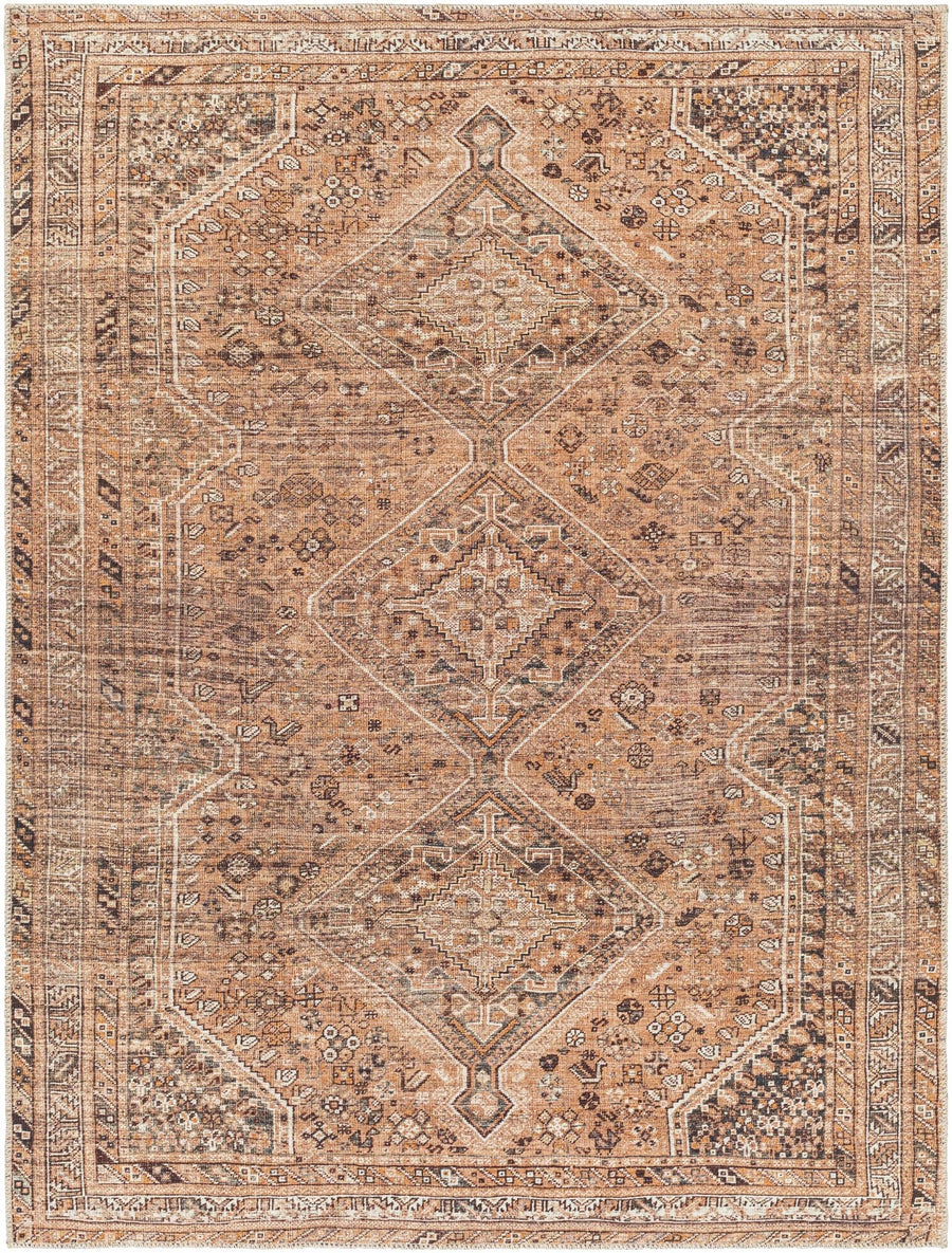 Dark Peach, Ivory and Charcoal Transitional Washable Area Rug - The Rug Decor