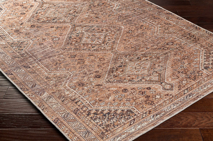 Dark Peach, Ivory and Charcoal Transitional Washable Area Rug - The Rug Decor