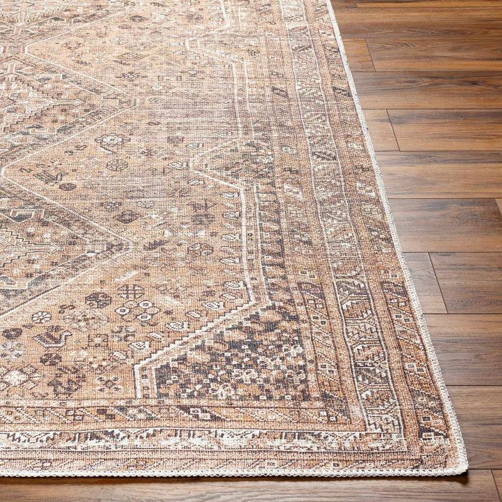 Dark Peach, Ivory and Charcoal Transitional Washable Area Rug - The Rug Decor