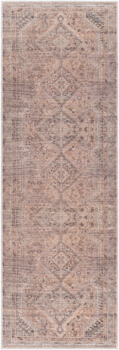 Dark Peach, Ivory and Charcoal Transitional Washable Area Rug - The Rug Decor
