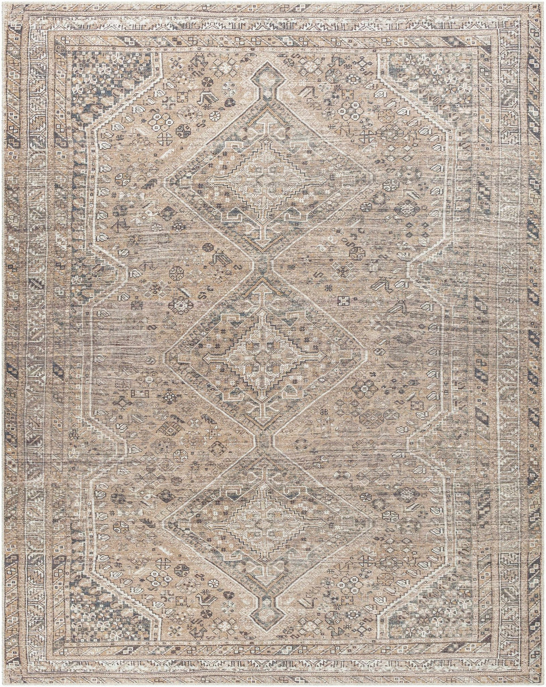 Dark Peach, Ivory and Charcoal Transitional Washable Area Rug - The Rug Decor