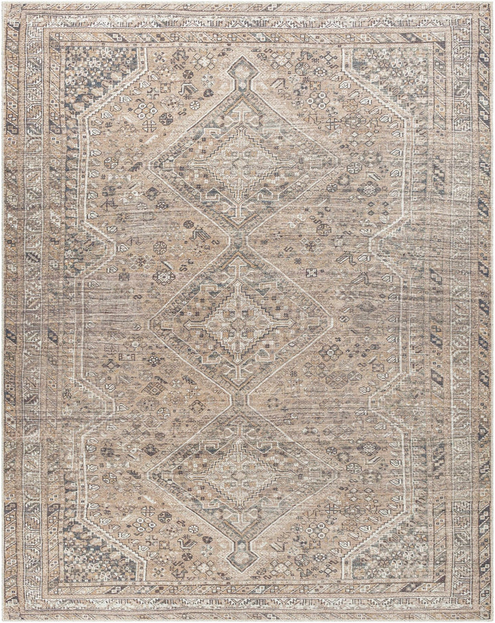 Dark Peach, Ivory and Charcoal Transitional Washable Area Rug - The Rug Decor