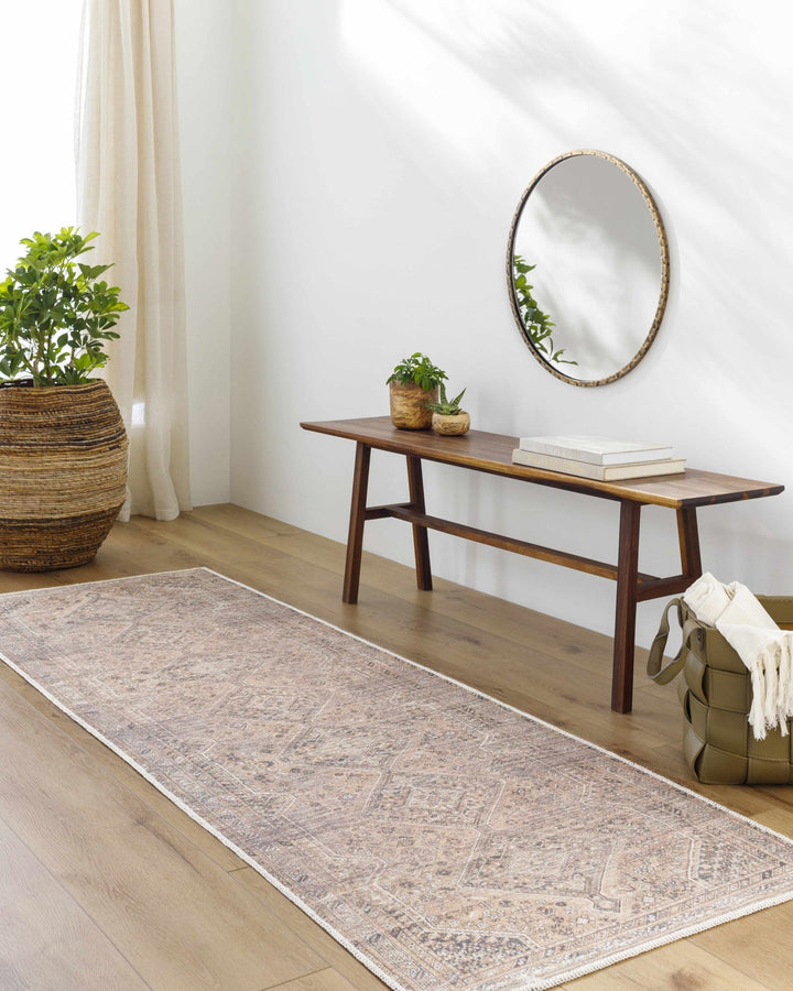 Dark Peach, Ivory and Charcoal Transitional Washable Area Rug - The Rug Decor
