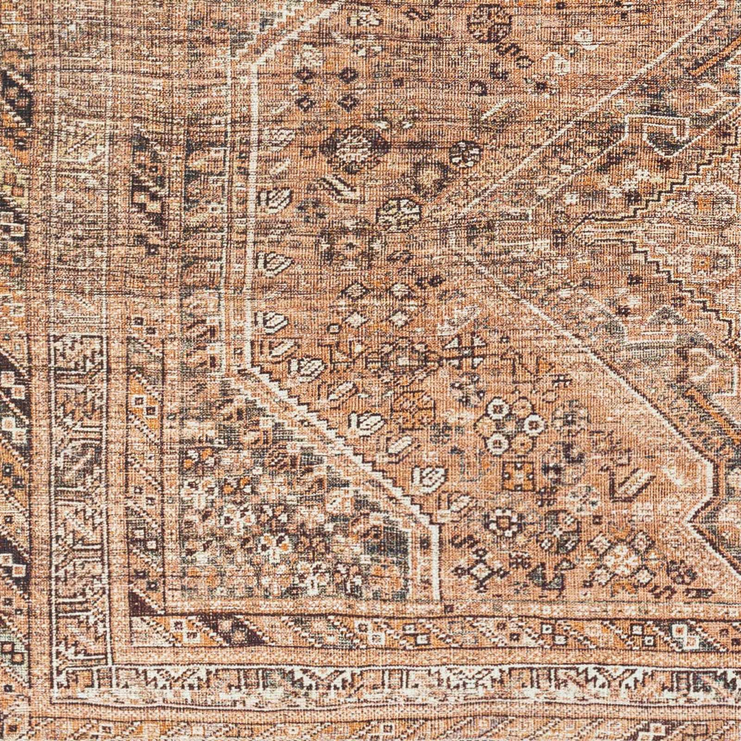 Dark Peach, Ivory and Charcoal Transitional Washable Area Rug - The Rug Decor