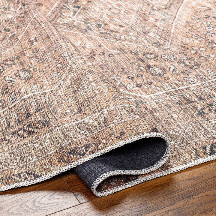 Dark Peach, Ivory and Charcoal Transitional Washable Area Rug - The Rug Decor