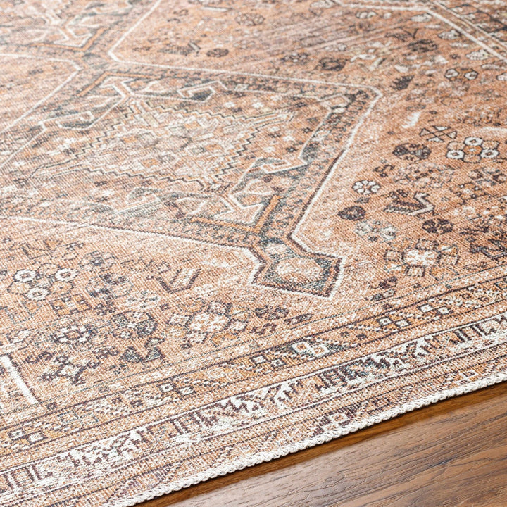 Dark Peach, Ivory and Charcoal Transitional Washable Area Rug - The Rug Decor