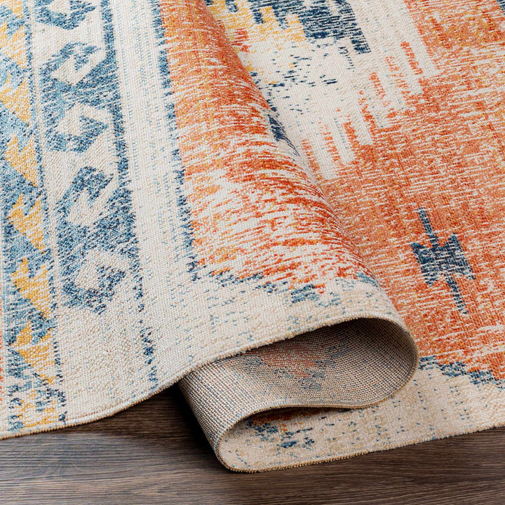 Dark Peach, Silver and Blue Traditional Mamluk Design Outdoor Safe Area Rug - The Rug Decor