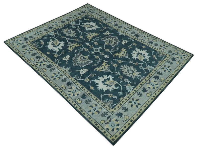 Dark Teal, Silver, Blue and Ivory Hand Knotted Traditional Oushak Multi Size Area Rug - The Rug Decor