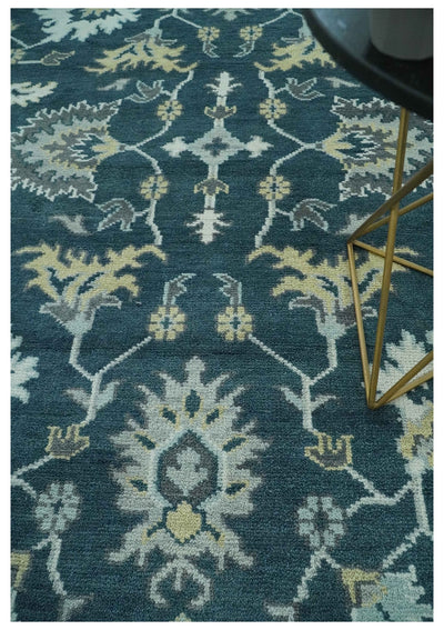 Dark Teal, Silver, Blue and Ivory Hand Knotted Traditional Oushak Multi Size Area Rug - The Rug Decor