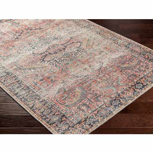 Distressed Finished Vintage Style Peach and Charcoal Traditional Washable Rug - The Rug Decor