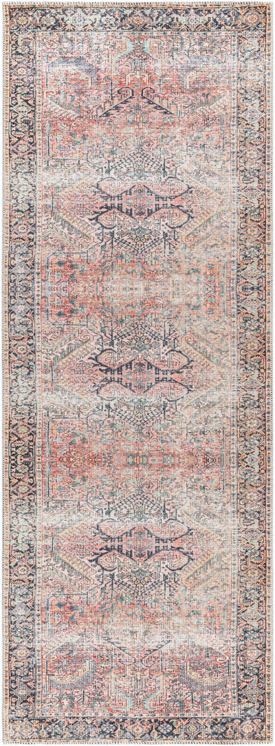 Distressed Finished Vintage Style Peach and Charcoal Traditional Washable Rug - The Rug Decor