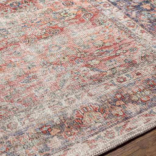 Distressed Look Traditional Rust And Dark Purple Turkish Design Machine Washable Rug - The Rug Decor
