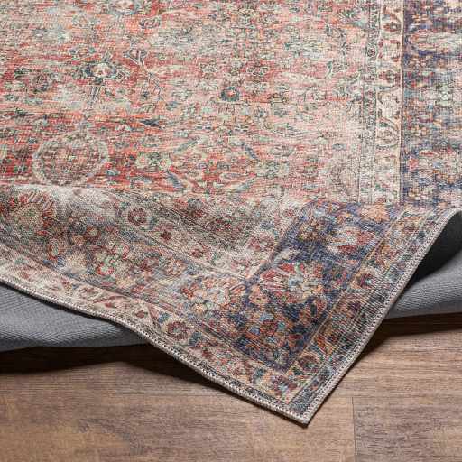 Distressed Look Traditional Rust And Dark Purple Turkish Design Machine Washable Rug - The Rug Decor