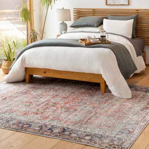 Distressed Look Traditional Rust And Dark Purple Turkish Design Machine Washable Rug - The Rug Decor
