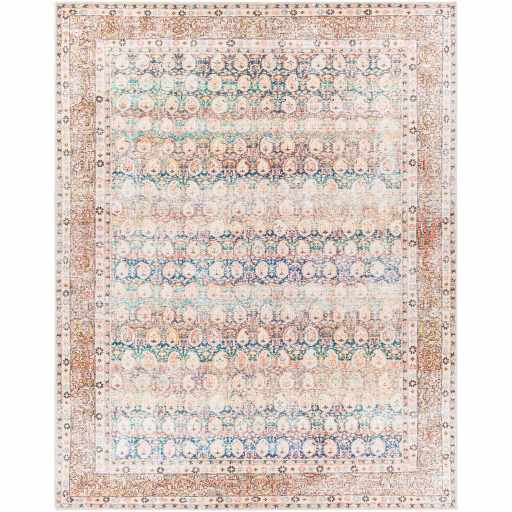 Distressed Look Vintage Style Beige, Rust and Blue Ikat design Machine Washable Rug - The Rug Decor