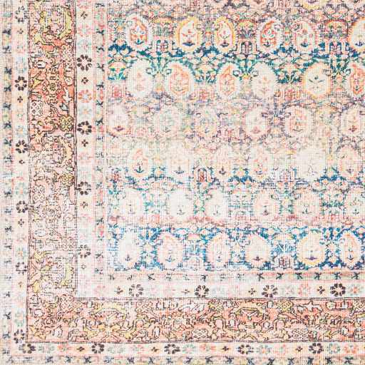 Distressed Look Vintage Style Beige, Rust and Blue Ikat design Machine Washable Rug - The Rug Decor