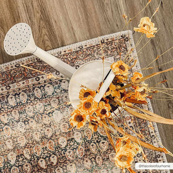 Distressed Look Vintage Style Beige, Rust and Blue Ikat design Machine Washable Rug - The Rug Decor