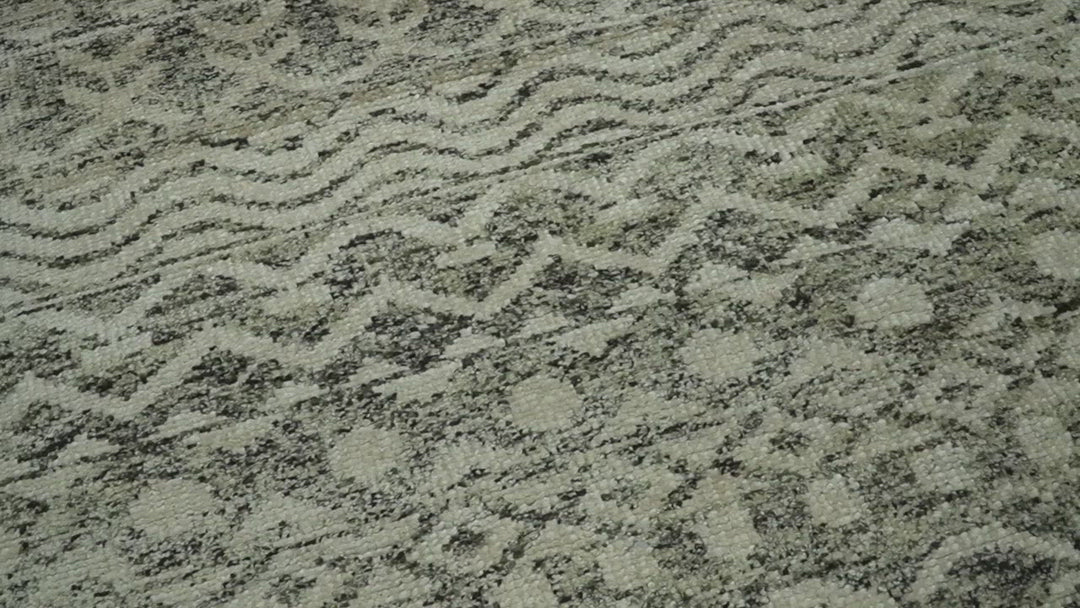 10x14 Hand Knotted Ivory, Black and Olive Modern Contemporary Southwestern Tribal Trellis Recycled Silk Area Rug | OP50