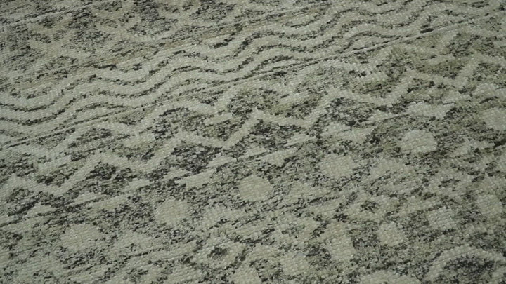 10x14 Hand Knotted Ivory, Black and Olive Modern Contemporary Southwestern Tribal Trellis Recycled Silk Area Rug | OP50