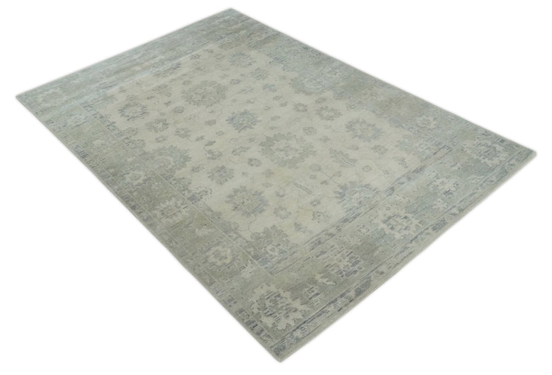 Earthy 8x10 Beige and Light Green Hand knotted Traditional Oushak wool Area Rug - The Rug Decor