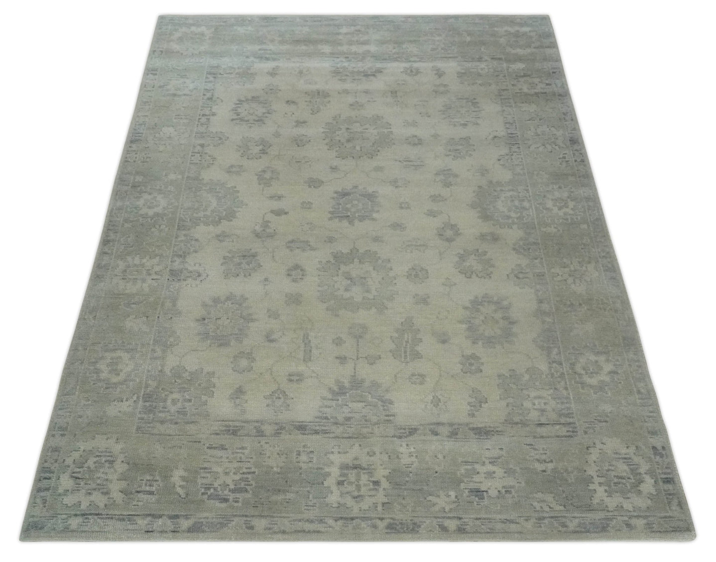 Earthy 8x10 Beige and Light Green Hand knotted Traditional Oushak wool Area Rug - The Rug Decor