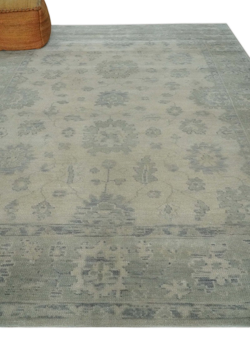 Earthy 8x10 Beige and Light Green Hand knotted Traditional Oushak wool Area Rug - The Rug Decor