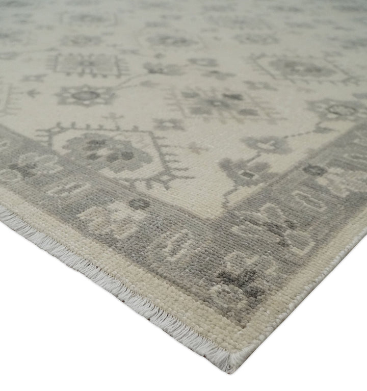 Earthy Contemporary 8x10 Traditional Ivory and Gray Antique Style Hand knotted Wool Area Rug - The Rug Decor