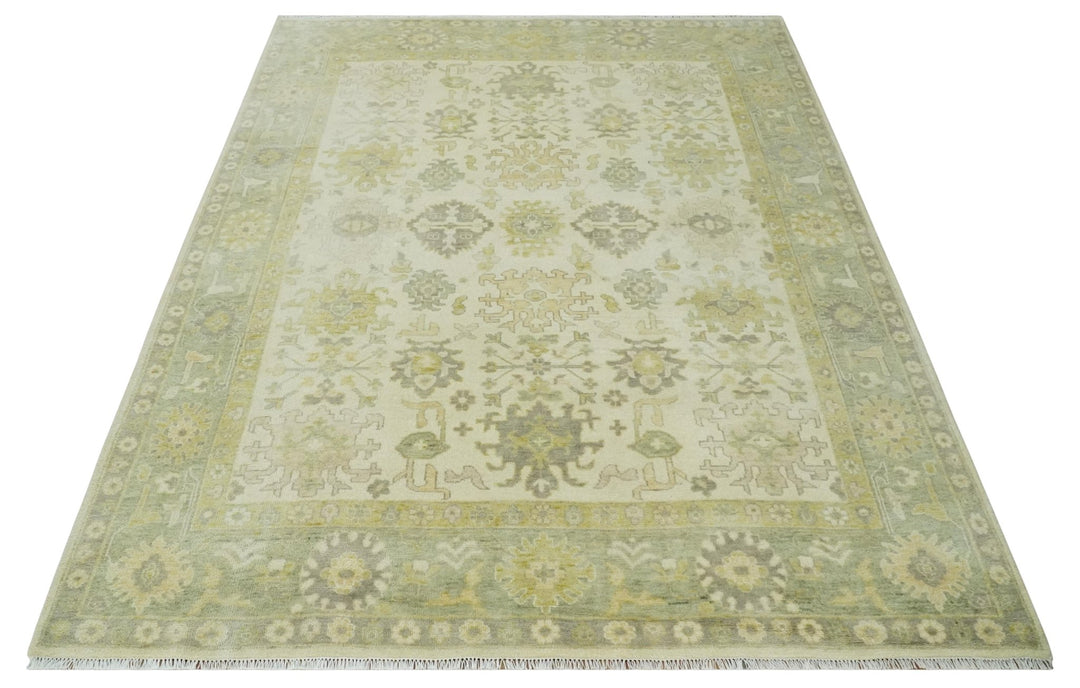 Earthy Ivory and Olive 9x12 Traditional Antique Finish Hand knotted Wool Area Rug - The Rug Decor