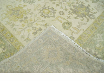 Earthy Ivory and Olive 9x12 Traditional Antique Finish Hand knotted Wool Area Rug - The Rug Decor