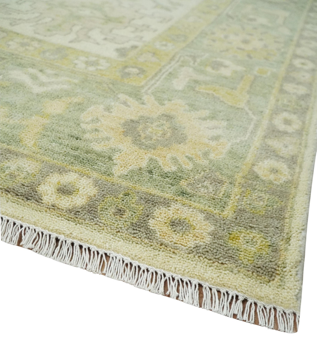 Earthy Ivory and Olive 9x12 Traditional Antique Finish Hand knotted Wool Area Rug - The Rug Decor