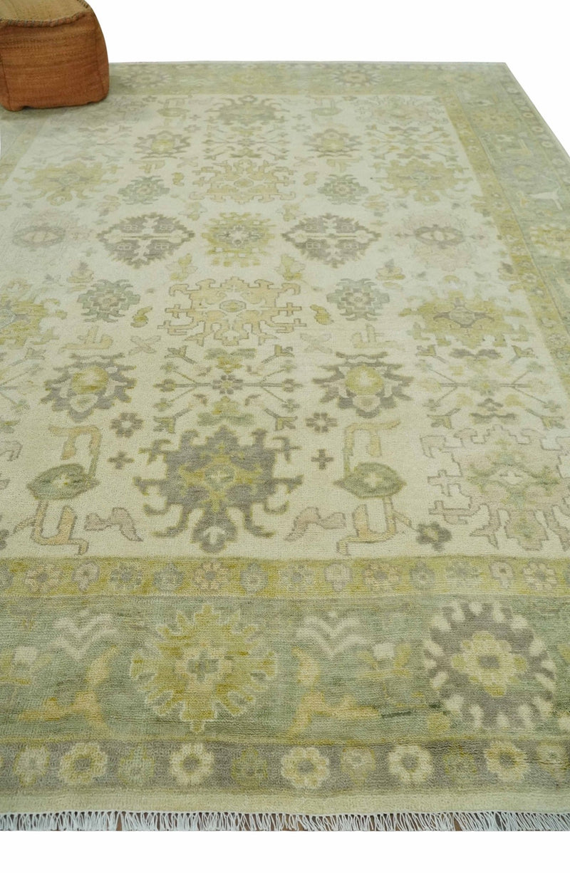 Earthy Ivory and Olive 9x12 Traditional Antique Finish Hand knotted Wool Area Rug - The Rug Decor