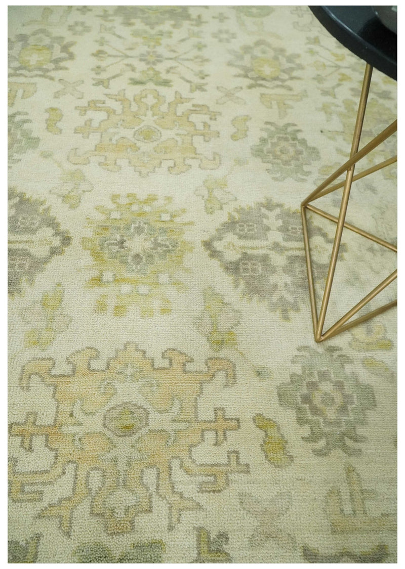 Earthy Ivory and Olive 9x12 Traditional Antique Finish Hand knotted Wool Area Rug - The Rug Decor